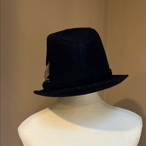 London Fog Black Fedora with Feather Accent